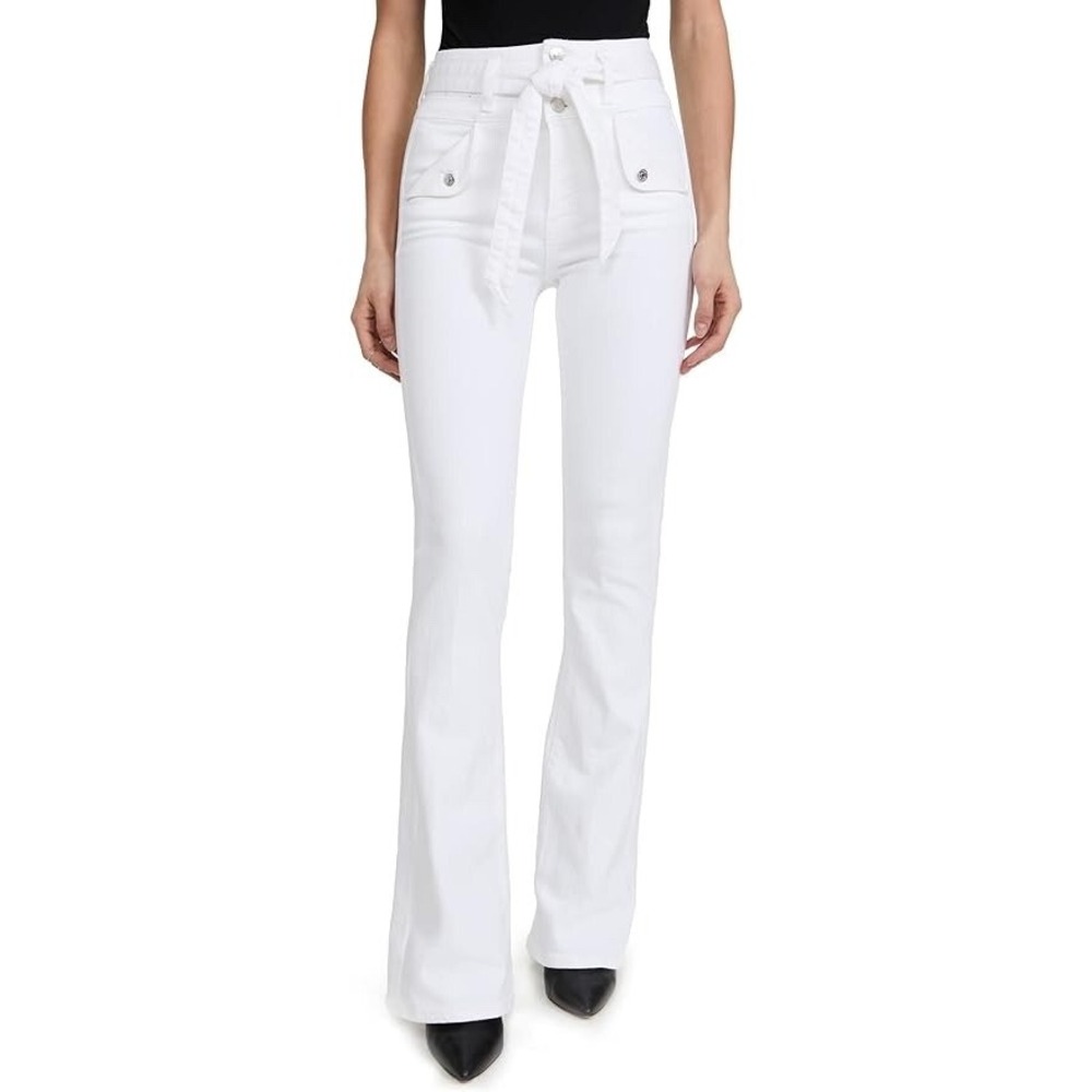 Veronica Beard Giselle Extra High Rise Flare Jeans White Belted 28